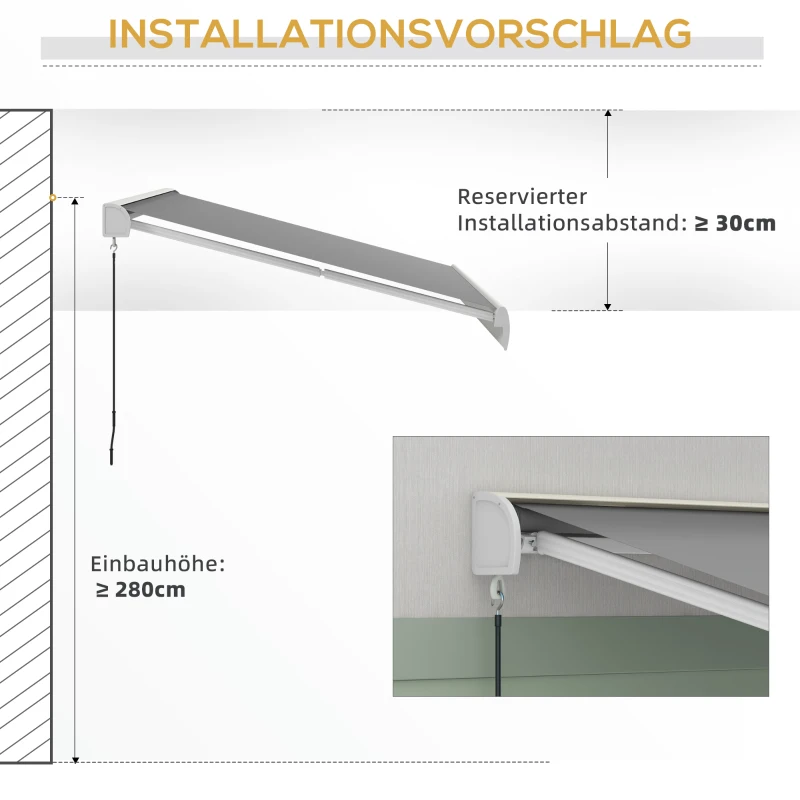 Outsunny Elektrische/Handmatig Uitschuifbare Zonnescherm, Volledig Gesloten Cassette, Afstandsbediening, Aluminium Frame, 3 x 2,5 m, Lichtgrijs