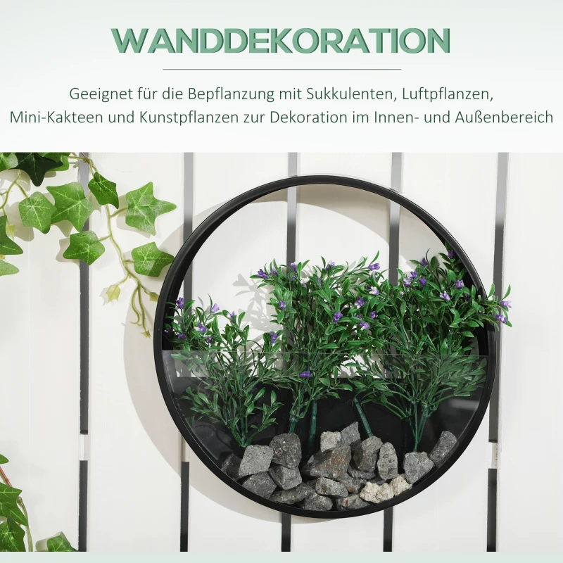 Outsunny Wandplantenbakken, set van 3 stuks, stapelbaar, staal+acryl, zwart