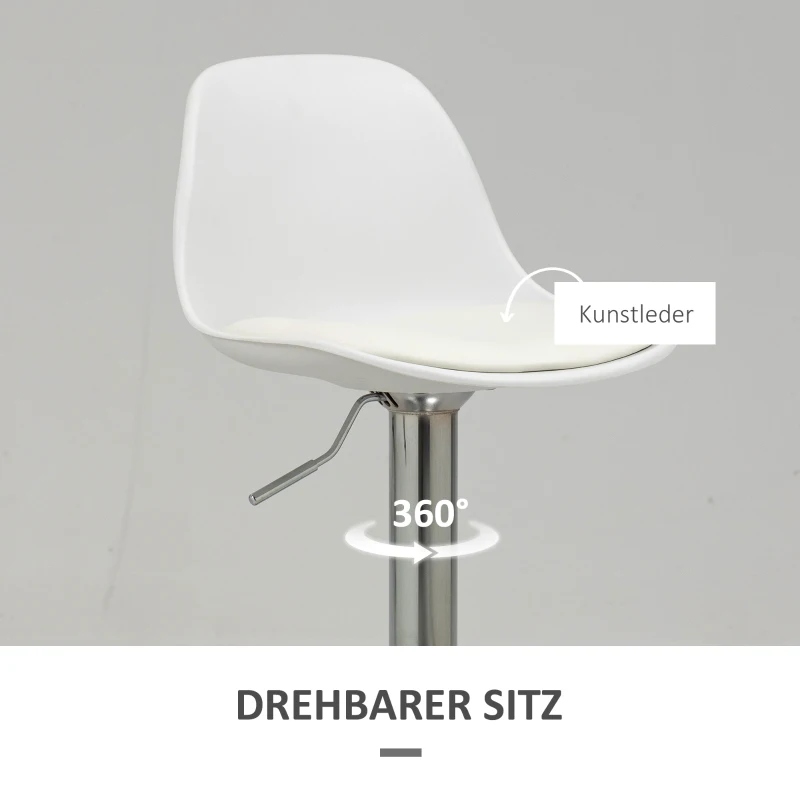 HOMCOM Set van 2 barkrukken, draaibare barstoelen met rugleuning, in hoogte verstelbaar, belastbaar tot 120 kg, 41 x 42 x 82-104 cm, wit