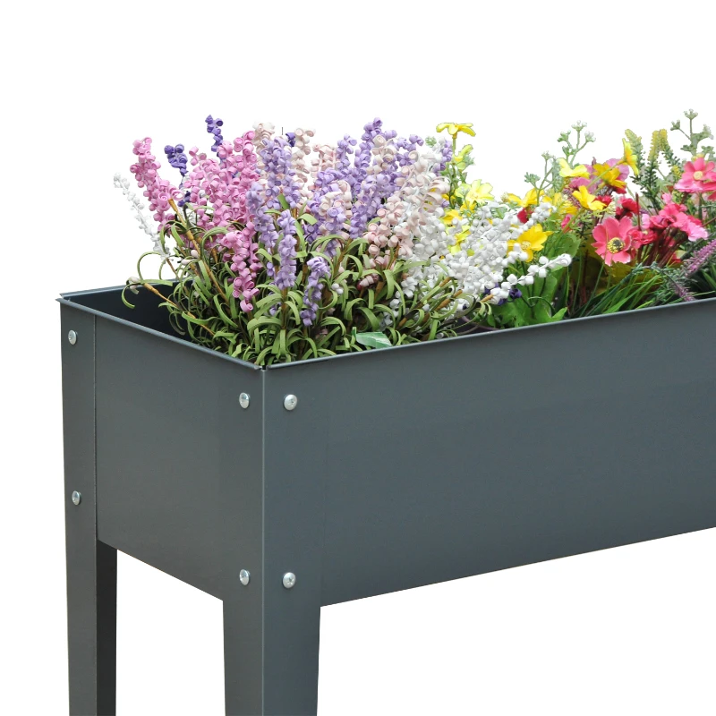 Outsunny Verhoogd bloembed plantenbak kruidenbed 3 afvoergaten bloembak met metalen poten