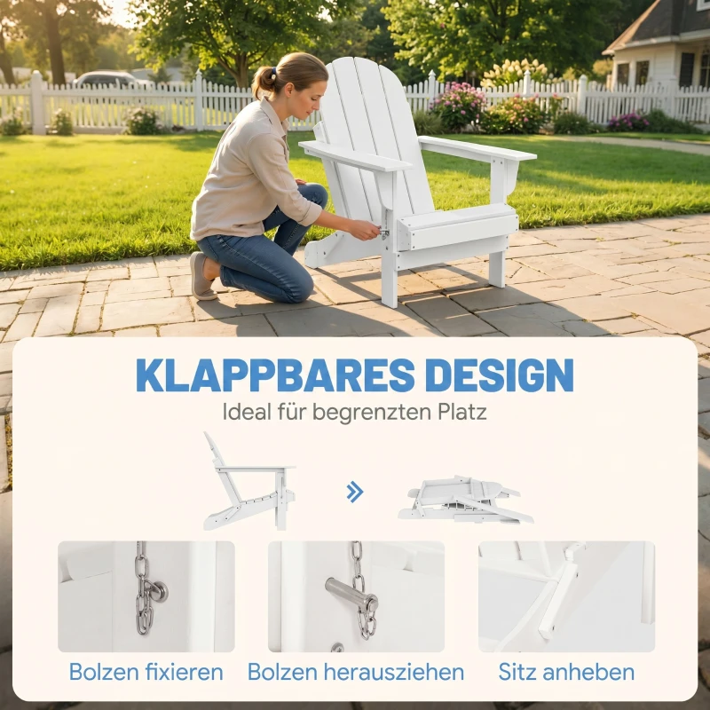 Outsunny tuinstoel, klapstoel, ergonomisch design, weerbestendig, kunststof, wit, 73 x 82 x 88 cm