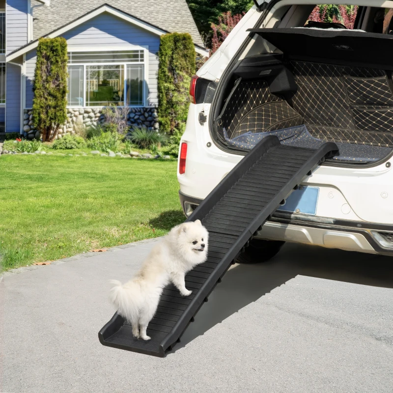 PawHut hondenhelling, hondenhelling voor auto's, opvouwbaar, antislippad, plastic, zwart, 155 x 39 x 14 cm