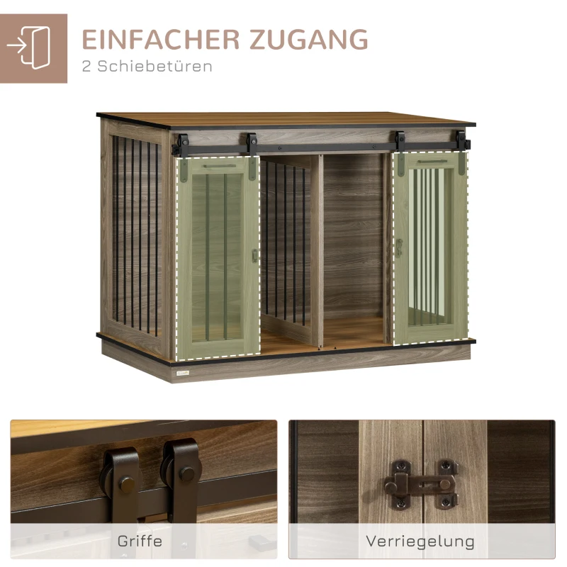 PawHut hondenkooi met 2 deuren, hondenbox, rustiek design, vergrendelbaar, bruin(m-5)