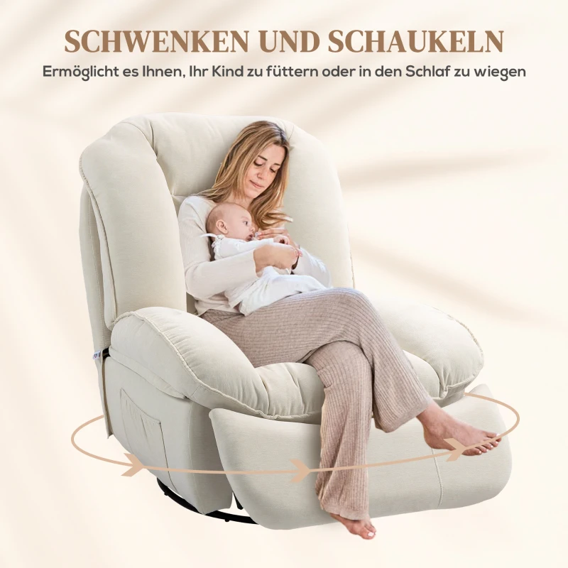 HOMCOM Relaxsessel, verstellbar, 104x100x102cm/164x76cm, Cremeweiß(m-5)