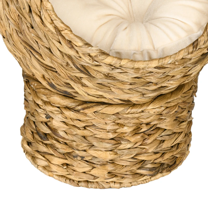 PawHut Kattenslaapplek, kattenbed met kussen, kattengrot, bananenblad, bruin