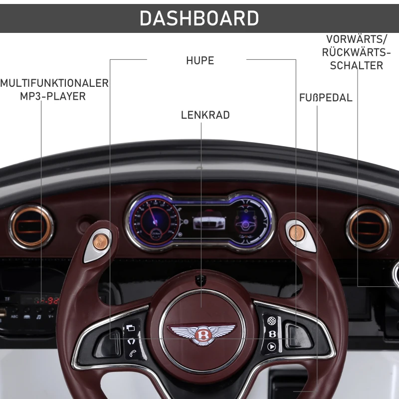 HOMCOM Kinderauto Bentley GT elektrische auto kindervoertuig met afstandsbediening kinderen wit