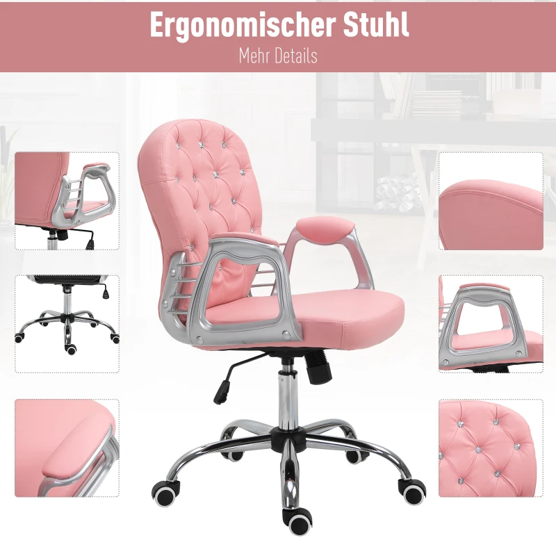 Vinsetto Ergonomische kantoorstoel directiestoel gestoffeerde rugleuning PU roze