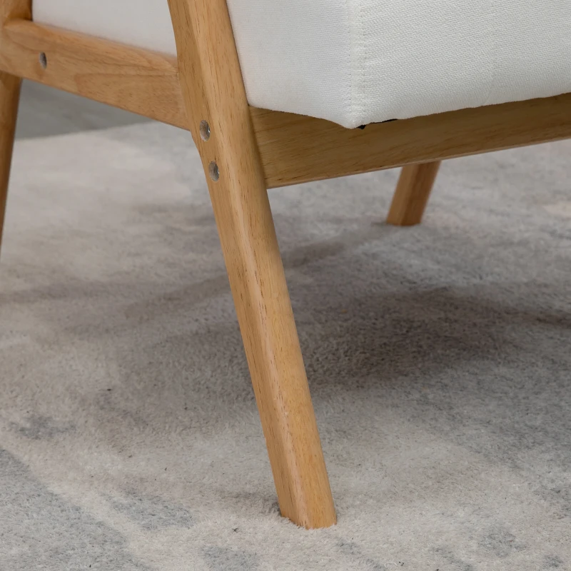 HOMCOM Gestoffeerde stoel in Skandi-design, fluweellook, massief houten frame, 68 x 74 x 82cm, Naturel+Crème