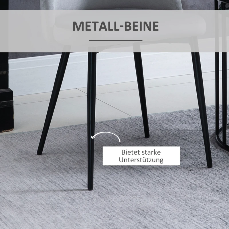 HOMCOM Set van 2 eetkamerstoelen keukenstoel gestoffeerde stoel fluweel metaal grijs
