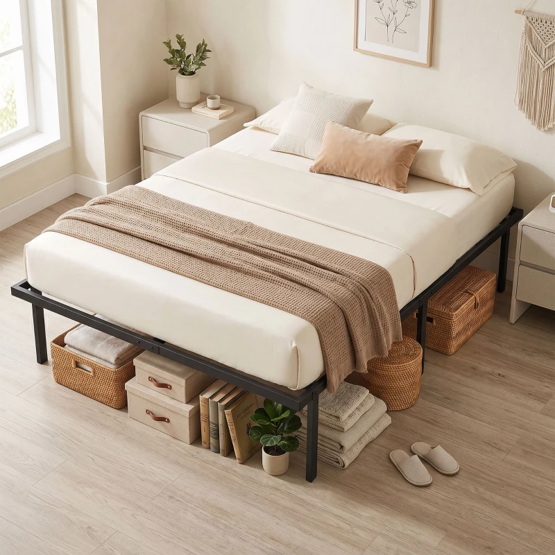 HOMCOM Bedframe met opbergruimte onder het bed, metalen lattenbodem, geen boxspring nodig, 140 x 200 cm