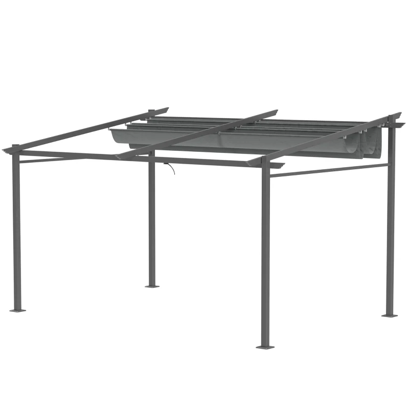 Outsunny Pergola, inklusive Befestigungsmaterial, ausziehbares Dach, 3,97 m x 2,95 m x 2,3 m, Dunkelgrau