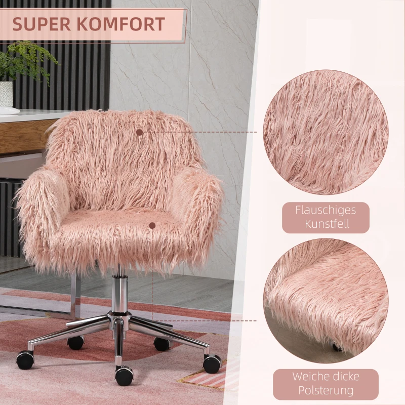 Vinsetto directiestoel zithoogteverstelling, draaistoel roze + zilver