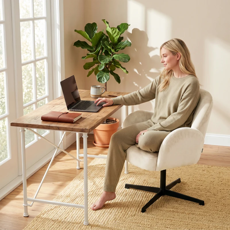 HOMCOM Fauteuil salon pivotant fauteuil d'appoint rembourré en velours dossier en forme de coquille coussin à ressorts beige