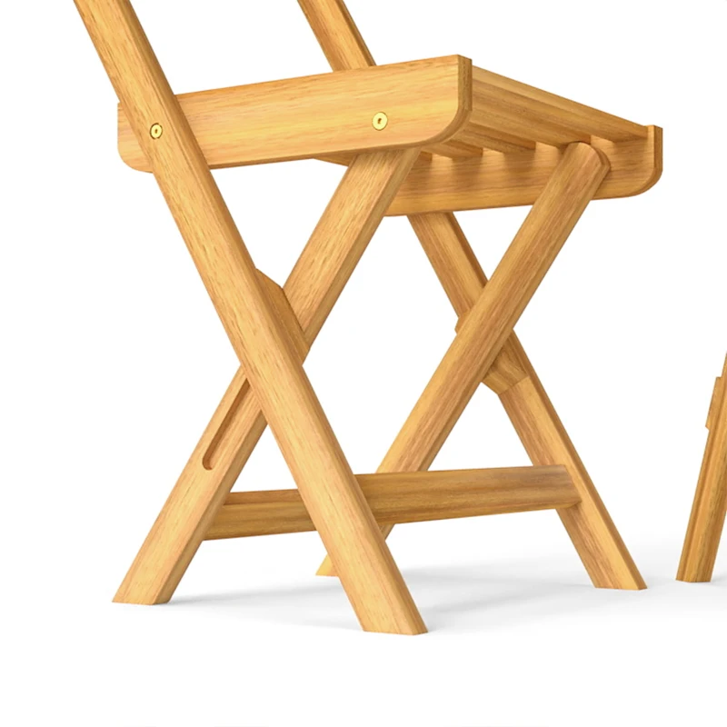 Outsunny Ensemble de Bistrot 3 Pièces Pliable en Bois d'Acacia avec Table Ronde et 2 Chaises, san Montage, 60x60x75cm, Naturel