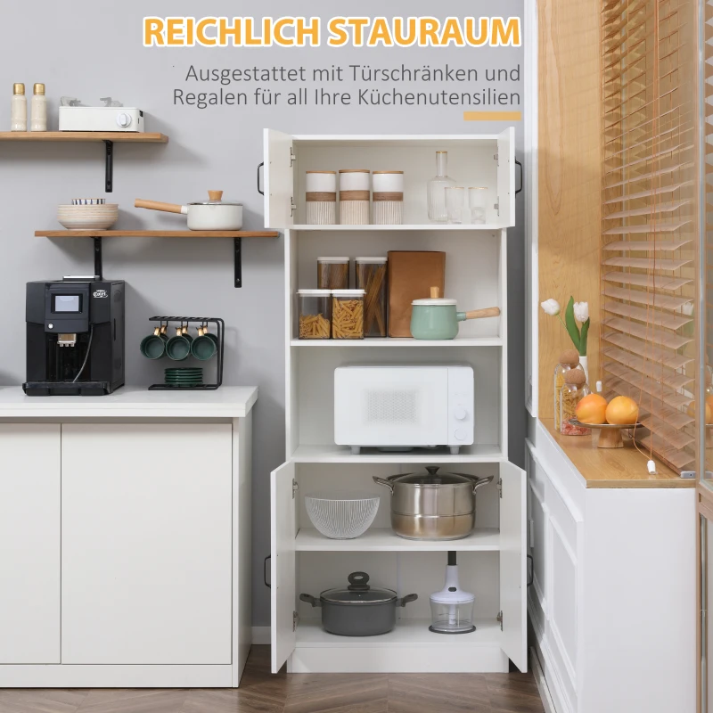 HOMCOM Keukenkast Keukenbuffet Kast, landelijke stijl, 2 kasten, 2 planken, 70 cm x 40 cm x 170 cm Wit + Zwart(m-4)