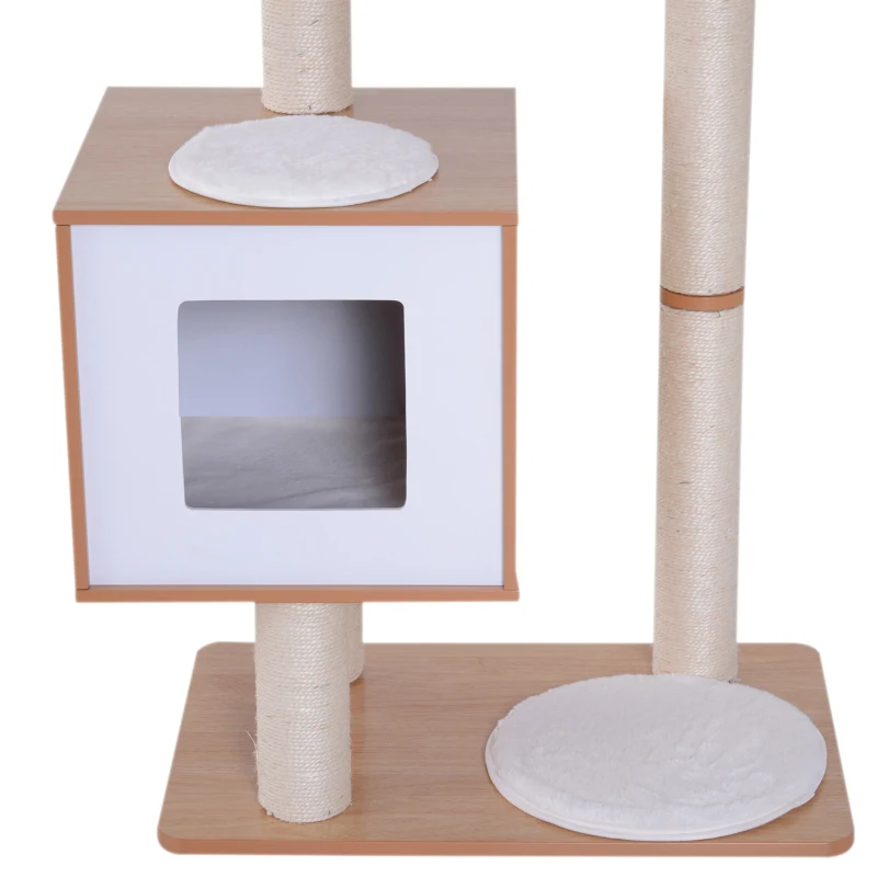 PawHut Kattenkrabboom kattenspeelgoed klimboom Sisal ligvlak natuur met bal