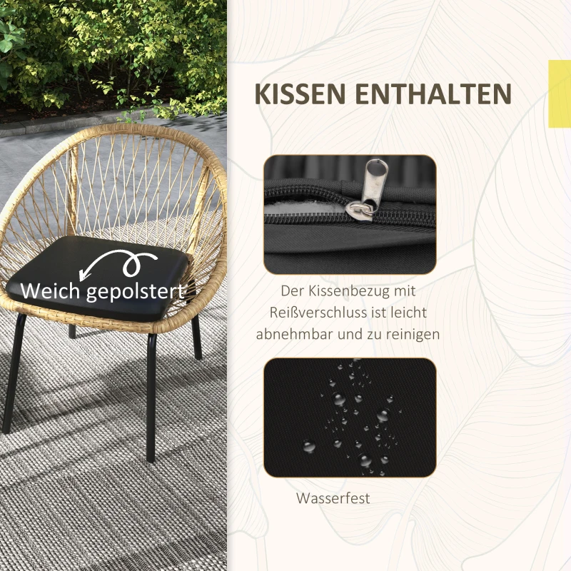 Outsunny Rieten Terrasmeubelset, Tuinmeubelset, 2 Stoelen & Tafel, Geel