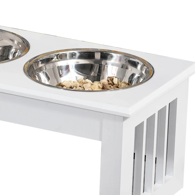 PawHut Honden-Voerstation, Antislip, 44 x 24 x 15cm, Wit, 0,9L per Bak