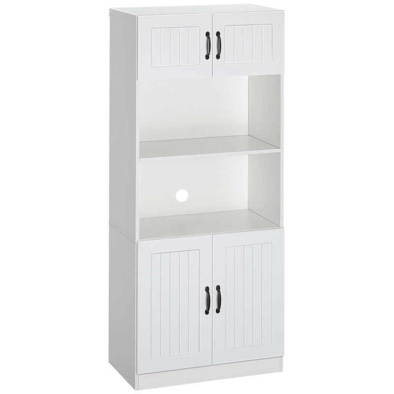 HOMCOM Keukenkast Keukenbuffet Kast, landelijke stijl, 2 kasten, 2 planken, 70 cm x 40 cm x 170 cm Wit + Zwart(m-11)