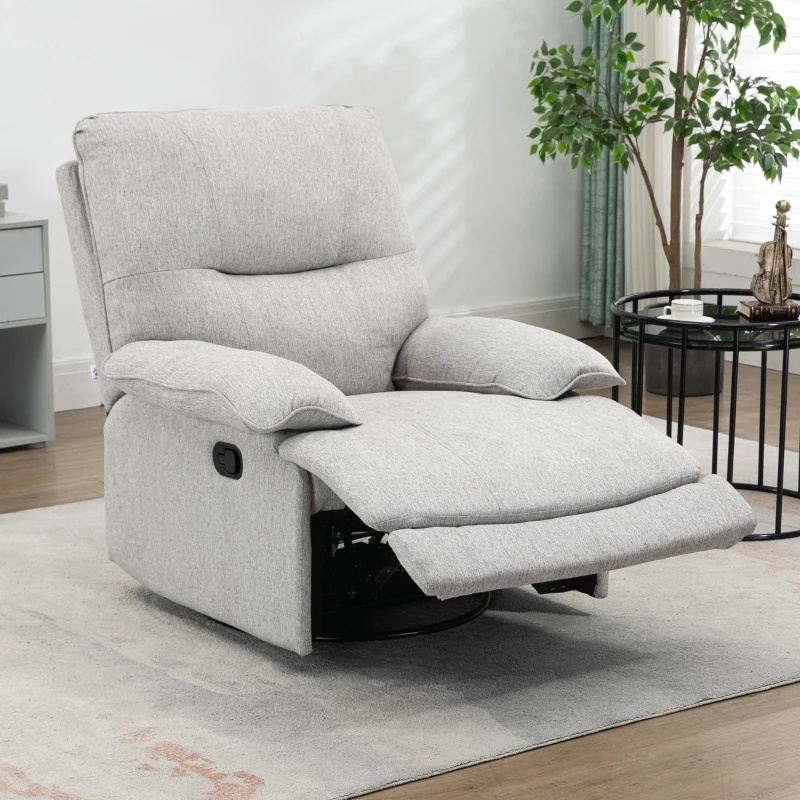 HOMCOM Relaxsessel mit Liegefunktion, Fußstütze, bis 160 kg, 89x98x101cm, Hellgrau(m-7)
