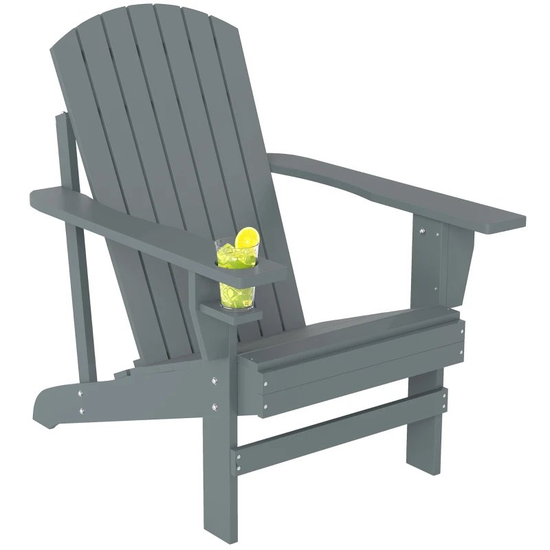 Outsunny Fauteuil de Jardin Adirondack Grand Confort, Porte-Gobelet Intégré, Bois de Sapin Traité Peint, 72x95x93cm, Gris Foncé