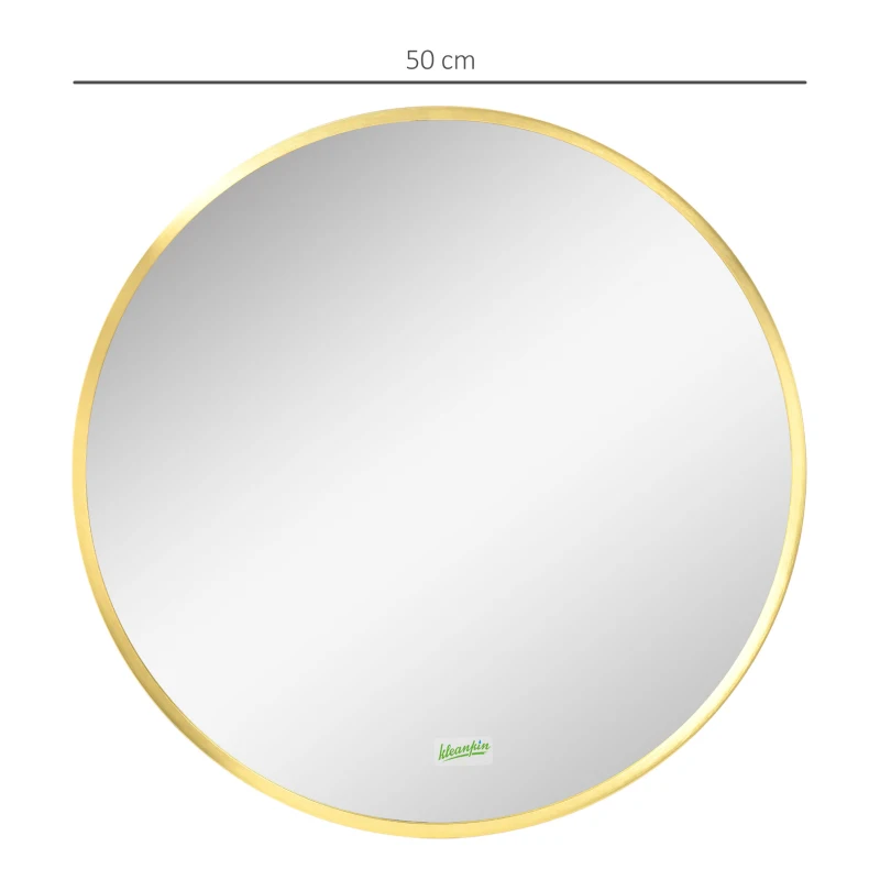 kleankin Ronde wandspiegel voor badkamer, slaapkamer, gang, metalen frame, kleur: Gold, Ø50 cm