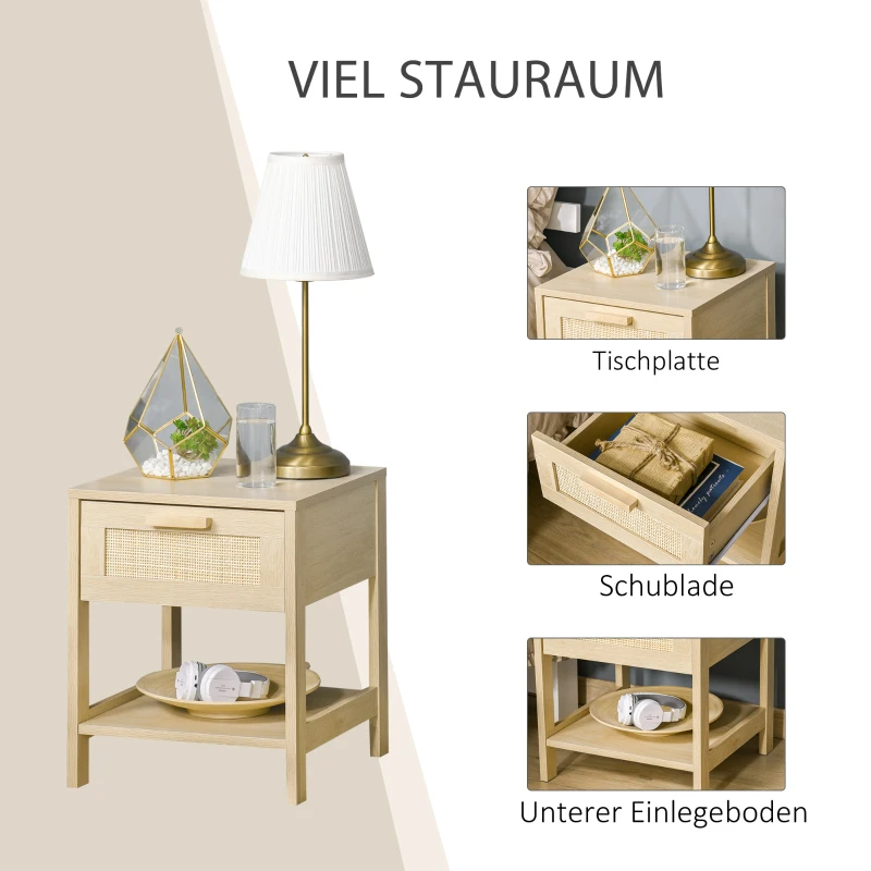HOMCOM Nachtkastje naturel nachttafel met lade open plank MDF naturel