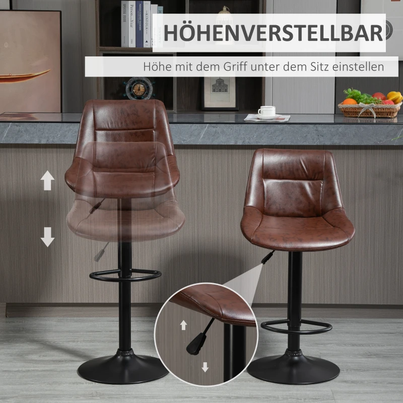 HOMCOM Set van 2 barkrukken, verstelbaar in hoogte, inclusief voetensteun, afmetingen 46,5 cm x 50 cm x 108 cm, zwart + bruin(m-4)