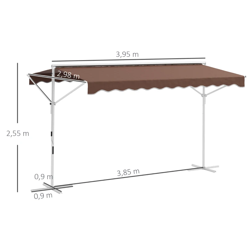 Outsunny Verstelbare vrijstaande zonnescherm, handmatig bedienbaar, metalen frame, weerbestendig, 4x3m, Crème