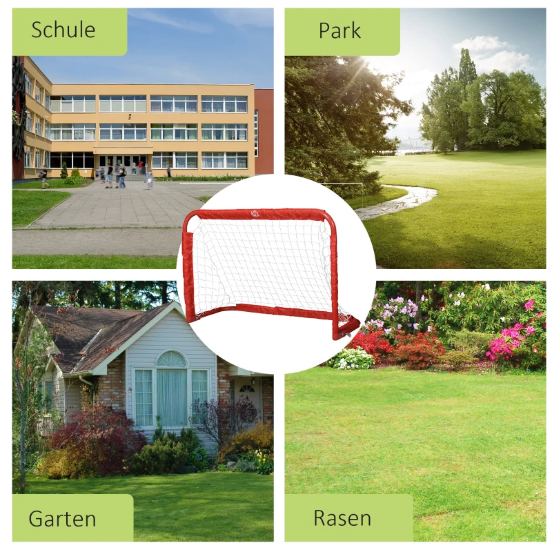 HOMCOM Voetbaldoelen Voetbalnet set van 2 mini doelen opvouwbaar staal rood 90 x 36 x 60 cm