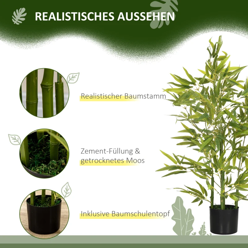 HOMCOM Kunstboom, kunstplant, 5 stammen, 504 bladeren, stevige pot, kunststof