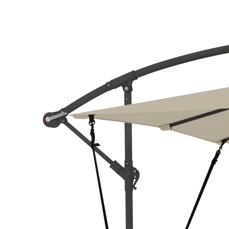 Outsunny Parasol déporté, parasol de jardin extérieur, Toile ajustable, 8 baleines, base en croix et manivelle, 2,5 x 2,5 m, kaki