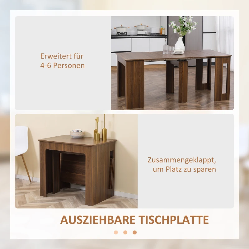 HOMCOM Uitklapbare Uitschuifbare Eettafel - Mobiele Eettafel - Modern Ontwerp - 180cm x 85cm x 75cm - Bruin(m-4)