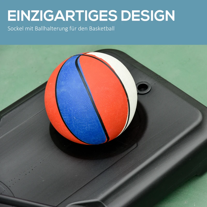 HOMCOM Rollbare basketbalstandaard, verstelbare basketbalring, vrijstaand, kunststof, staal, 75L x 83B x 205-261H cm