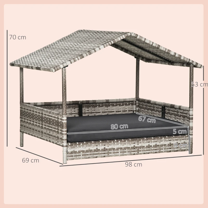 PawHut Hondenkennel Huisdierbed Hondenmand, weerbestendig, afneembaar kussen, Grijs