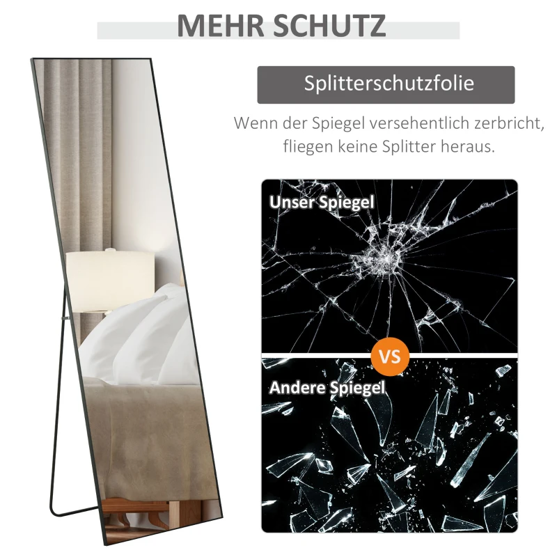 HOMCOM Grote staande spiegel, wandspiegel, lichaamsspiegel, 161,5 cm, zilver