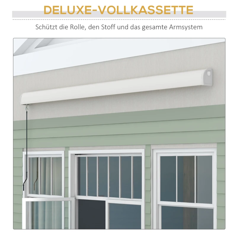 Outsunny Elektrische/Handmatig Uitschuifbare Zonnescherm, Volledig Gesloten Cassette, Afstandsbediening, Aluminium Frame, 4 x 3 m, Lichtgrijs