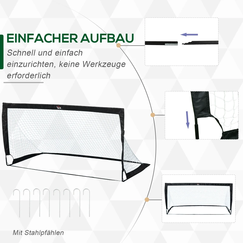 HOMCOM Voetbaldoelen Voetbalnet set van 2 minidoelen opvouwbaar staal zwart 186 x 90 x 89 cm