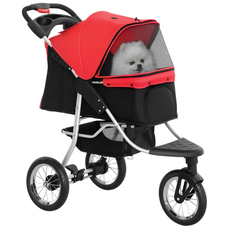 PawHut Hondentrolley hondenbuggy katten PetStroller met 3 wielen opvouwbaar Oxford rood(m-11)
