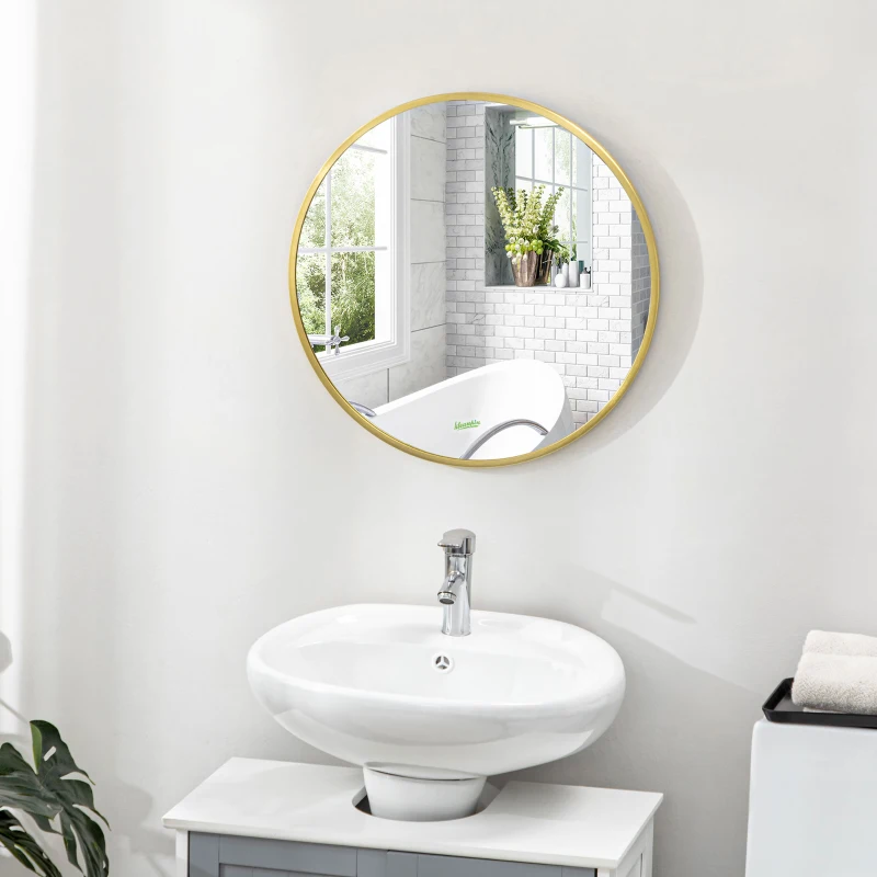 kleankin Ronde wandspiegel voor badkamer, slaapkamer, gang, metalen frame, kleur: Gold, Ø50 cm