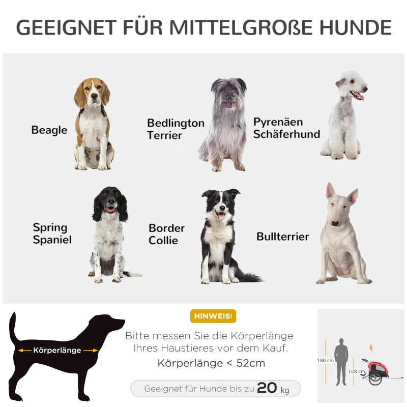 PawHut 2 in 1 hondenaanhanger fietskar jogger vlag windgordijn voor honden 4 kleuren(m-4)