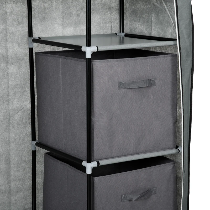 HOMCOM Opvouwbare stoffen kledingkast met 1 kledingstang, 6 planken, 102 x 42,5 x 162,5 cm, grijs(m-7)