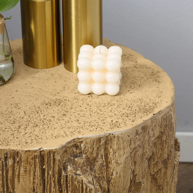 HOMCOM Bijzettafel Boomstamlook Nachtkastje Waterdicht, Salontafel van Anorganisch Mineraalpoeder, Plantenstandaard Bloemenkrukje voor Woonkamer Slaapkamer 37 x 37 x 43 cm Naturel