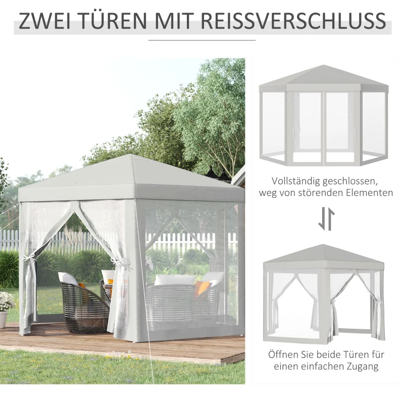Outsunny Tuinpaviljoen partytent paviljoen tuintent feesttent 6-hoekig, 3,9x3,9m