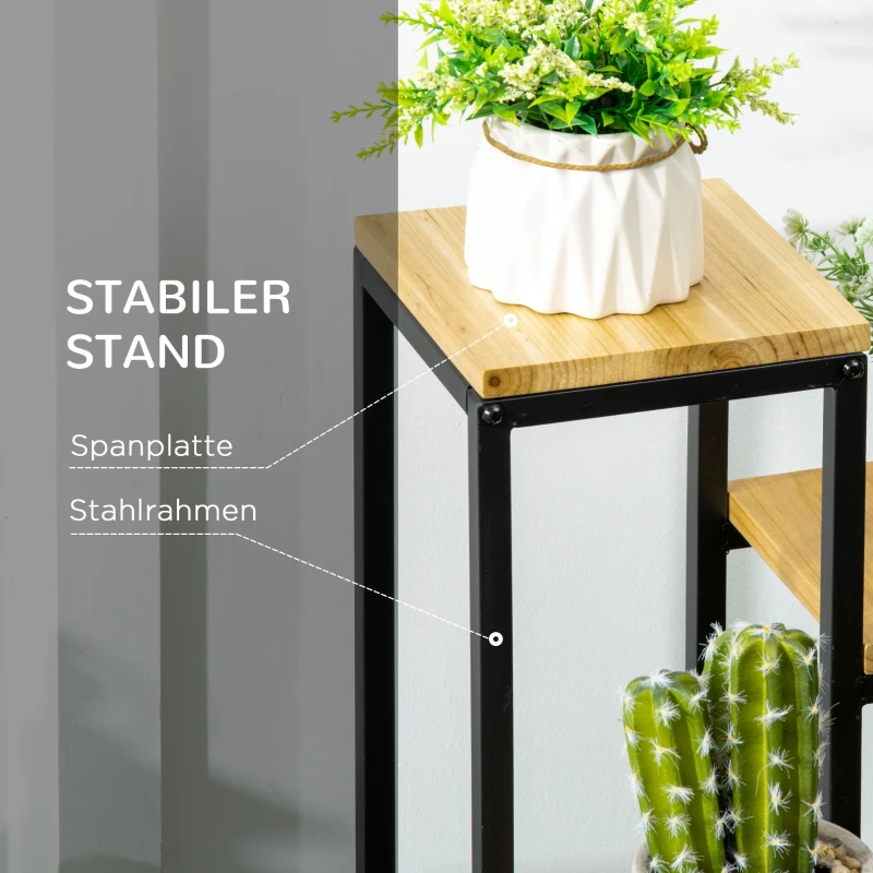 Outsunny plantenrek, bloementrap met 4 niveaus, plantenstandaard op meerdere niveaus, plantenstandaard voor tuin, balkon, hout, naturel, 34 x 34 x 66 cm