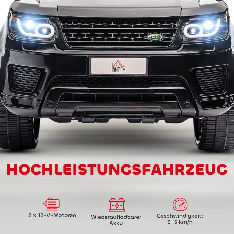HOMCOM SUV voor elektrische auto's voor kinderen, tot 5 km/u, met veiligheidsgordel, afstandsbediening, koplampen, zwart(m-4)
