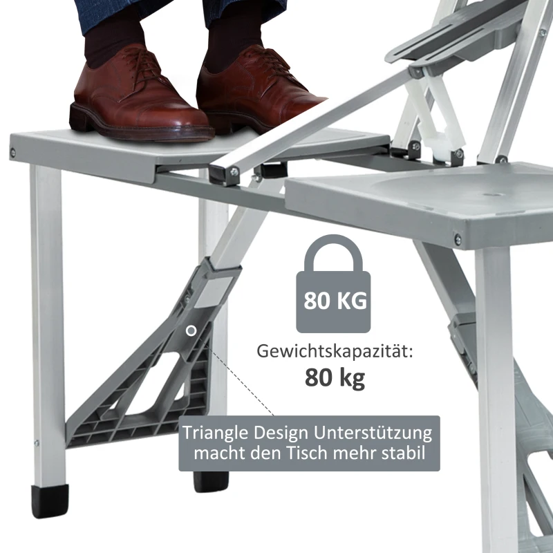 Outsunny® campingtafel set picknicktafel zitgroep klaptafel met 4 stoelen aluminium 135 x 82 x 66 cm | Aosom.nl