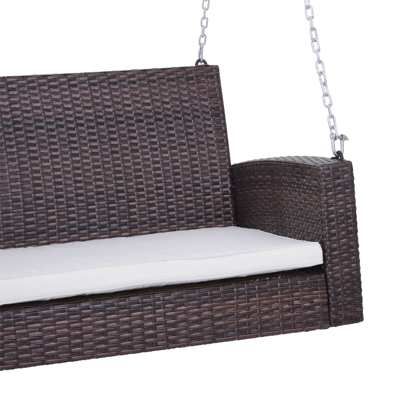 Outsunny hangbank 2-zits rotan tuinschommel met zitkussen bruin