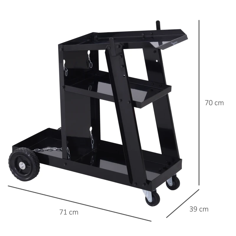 DURHAND laswagen, wagen voor gasflessen, met veiligheidsketting, 3 schappen, zwart(m-3)