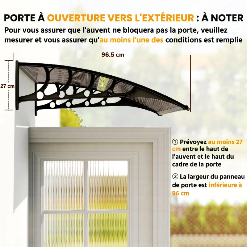 Outsunny Auvent de Porte d'Entrée, Toit Marquise de Porte Extérieur en Polycarbonate et Profil Aluminium, 103x96,5cm, Marron